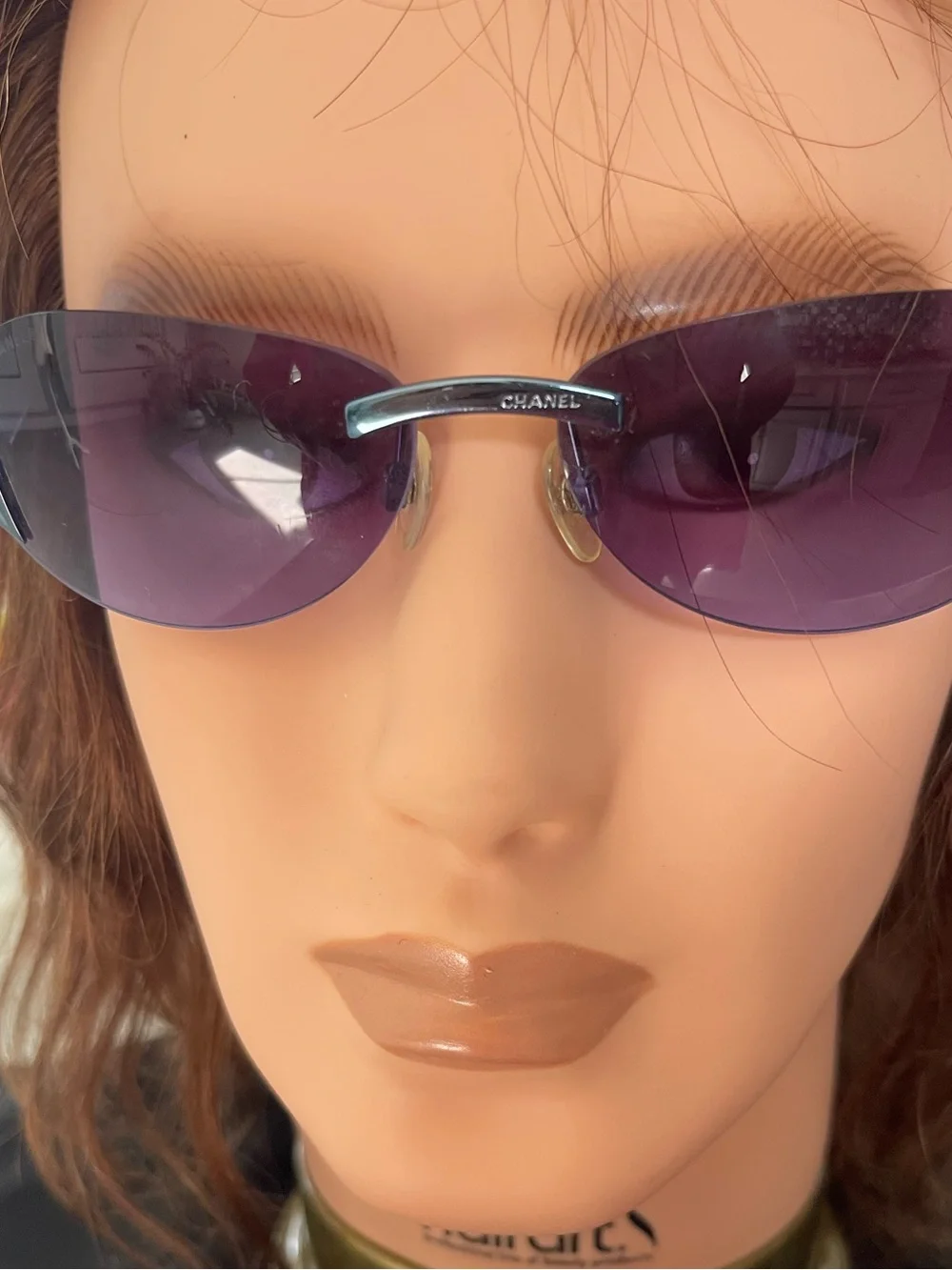 CHANEL Purple Rimless Sunglasses with Metal Bridge